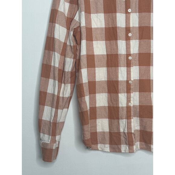 Loft Orange Buffalo Plaid Button Up Down Top Size Small Flannel Fall Pumpkin - Picture 5 of 9